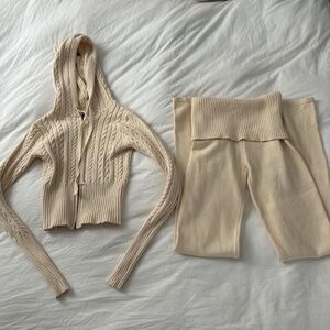 Frankie’s Bikinis cloud knit hoodie and pants set in cream